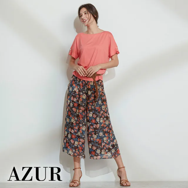 【AZUR】舒適滿版玫瑰印花寬褲-2色