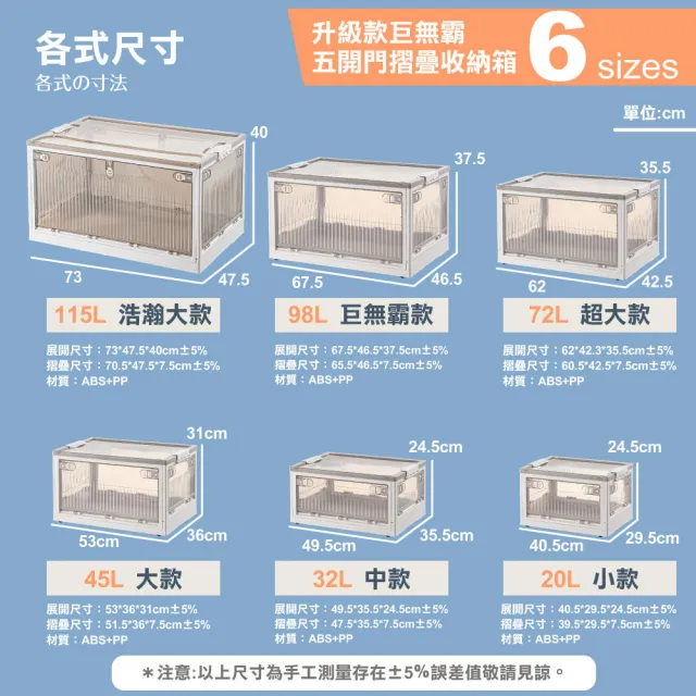 【ONE HOUSE】20L 升級款巨無霸五開門摺疊收納箱 整理箱(2入)