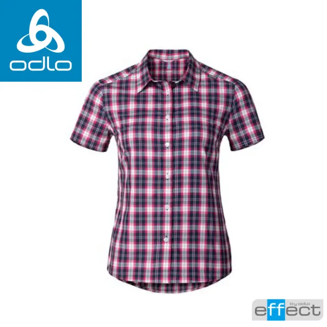 【ODLO】女款 銀離子短袖襯衫《深藍/桃紅/灰》格紋襯衫/防紫外線/吸濕排汗/592521(悠遊山水)