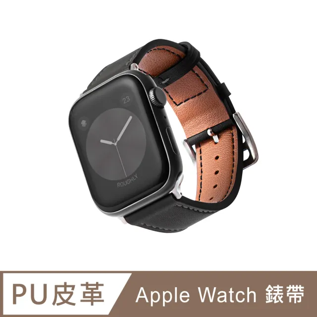 【B. leather】Apple Watch 錶帶 9/8/7/6/5/4/3/2/1 質感美學皮革錶帶 適用蘋果手錶(渡鴉黑)