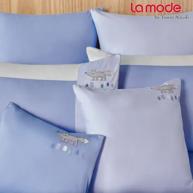 【La mode】環保印染100%精梳棉刺繡兩用被床包組-狐狸散步(雙人)