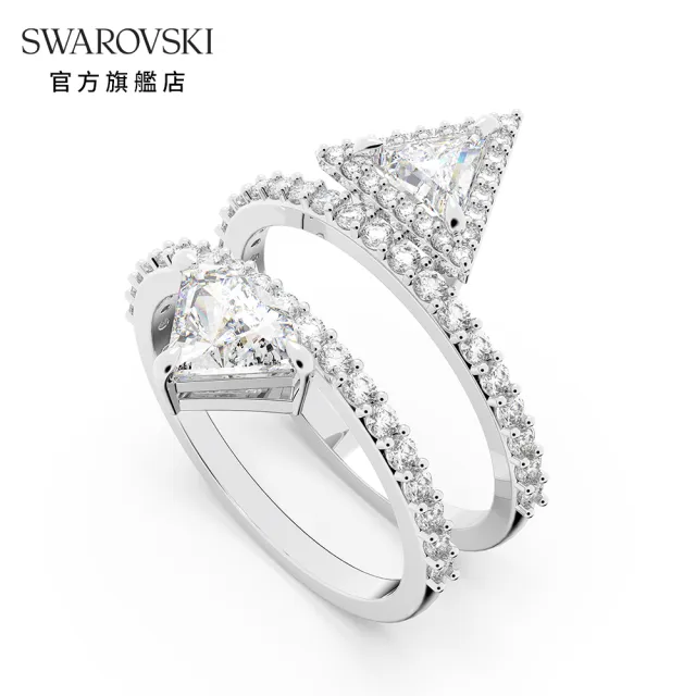 【SWAROVSKI 官方直營】Ortyx 戒指三角形切割 白色 鍍白金色 交換禮物