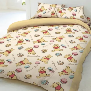 【戀家小舖】100%精梳棉床枕套床包三件組-雙人(迪士尼小熊維尼 甜點馬卡龍)