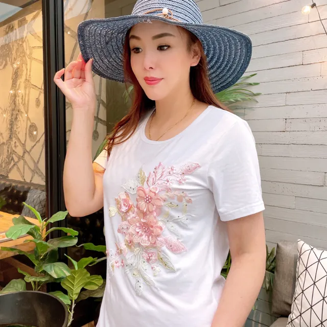 【my stere 我的時尚秘境】現貨商品-氣質手工刺繡蕾絲釘珠上衣(時尚百搭 輕柔棉質 修身顯