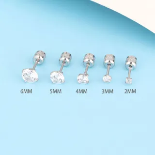 【UME.Acce】銀色單鑽鎖螺絲鈦鋼耳環(鈦鋼 鈦鋼耳環 單鑽耳環 單鑽 小耳環 貼耳耳環)