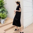 【MsMore】韓版時髦短袖寬鬆開叉V領休閒連身長裙#113478現貨+預購(黑色)
