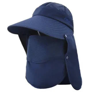 【AnnaSofia】防曬遮陽釣魚登山漁夫帽-前扇型透氣全面防護面罩 現貨(深藍系)
