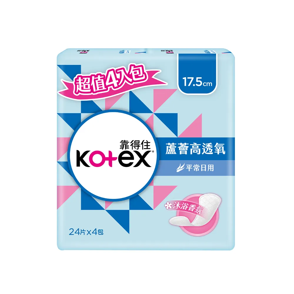 【Kotex 靠得住】蘆薈高透氧護墊 加長沐浴香氛17.5cm 24片x24包/箱