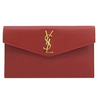 【YSL】金屬LOGO粒紋小牛皮信封造型大手拿包晚宴包(紅 大款)