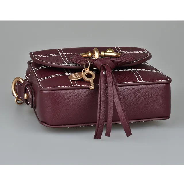 【See by Chloe’】SBC See By Chlo☆ JOAN內裡壓印LOGO編織圓環設計牛皮斜背相機方包(暗紫)