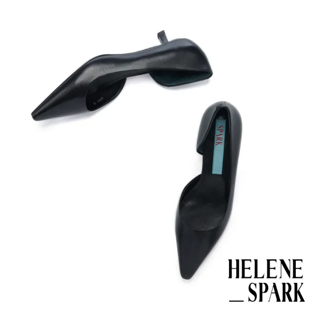 【HELENE SPARK】極簡美學側挖空全羊皮尖頭高跟鞋(黑)