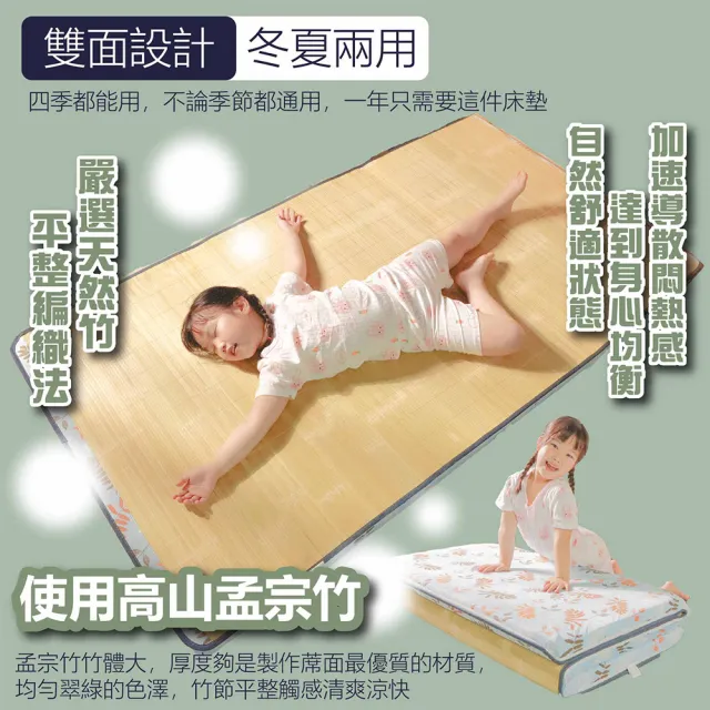 【BOSS BEDDING 小老闆寢具】單人3.5尺冬夏兩用竹蓆床墊5公分(折疊床｜雙層床｜薄床墊｜宿舍床｜露營床)