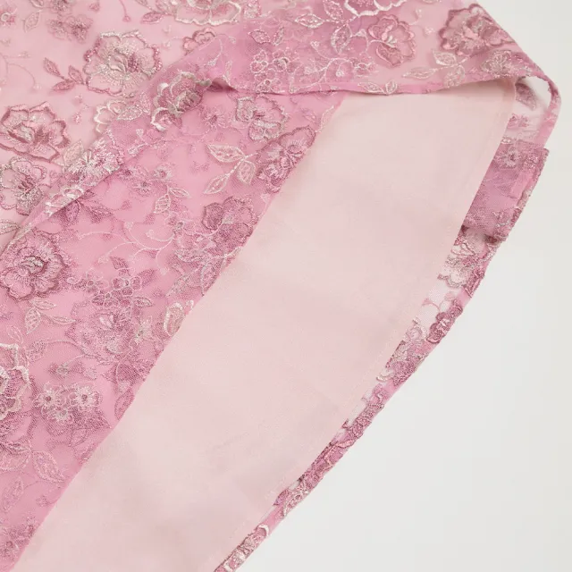 【ILEY 伊蕾】高雅花卉刺繡假兩件式雪紡洋裝(粉色；M-2L；1221087119)