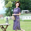 【理子時尚】現貨-玩美衣櫃古典貴氣紫色拼接印花雪紡洋裝XL-5XL