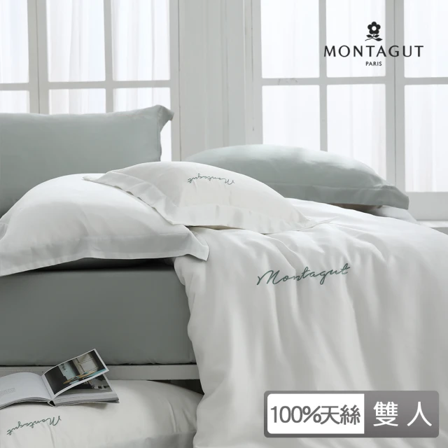 【MONTAGUT 夢特嬌】60支100%天絲刺繡薄被套床包組-月牙綠(雙人)