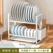 【fioJa 費歐家】免安裝 瀝水雙層碗盤+筷子收納 瀝水架(多用途收納  瀝水碗架  碗盤架 晾碗架)