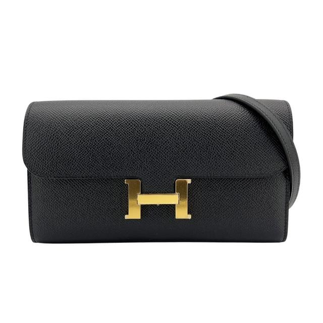 【Hermes 愛馬仕】Constance to go epsom皮 H扣長夾/斜背兩用包(金扣/黑)