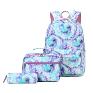 【Sp house】水彩鮮豔潑墨滿版學生手提保溫包後背包筆袋套組(4色可選)