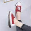 【MOM】真皮休閒鞋 帆布休閒鞋/真皮復古帆布鞋型拼接休閒鞋(紅)