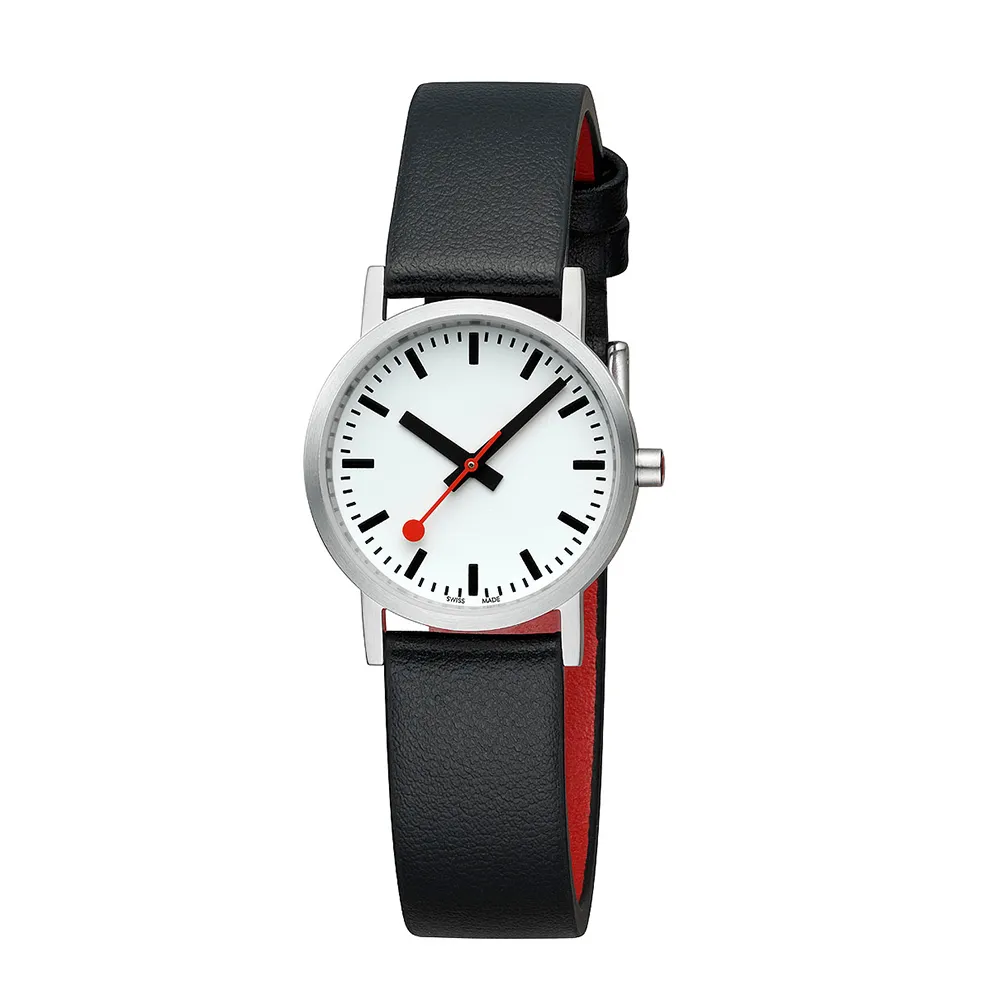 【MONDAINE 瑞士國鐵】Classic Vegan Pure葡萄皮革腕錶 瑞士錶(黑色658316MV / 30mm)