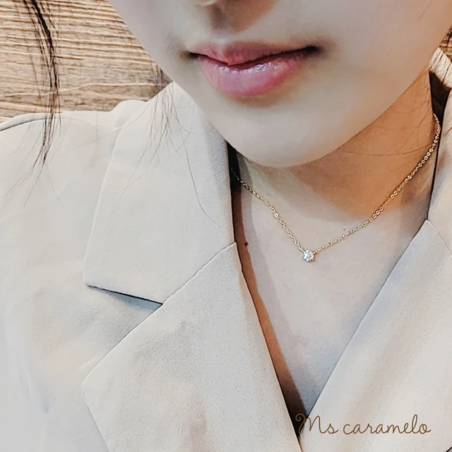 【焦糖小姐 Ms caramelo】925純銀 經典六爪鋯石項鍊(K黃款)