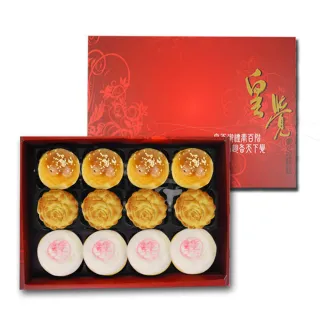 【皇覺】臻品系列-秋色薰月12入禮盒3盒組(綠豆椪-葷+蛋黃酥-烏豆沙+廣式小月餅)_年菜 年節禮盒
