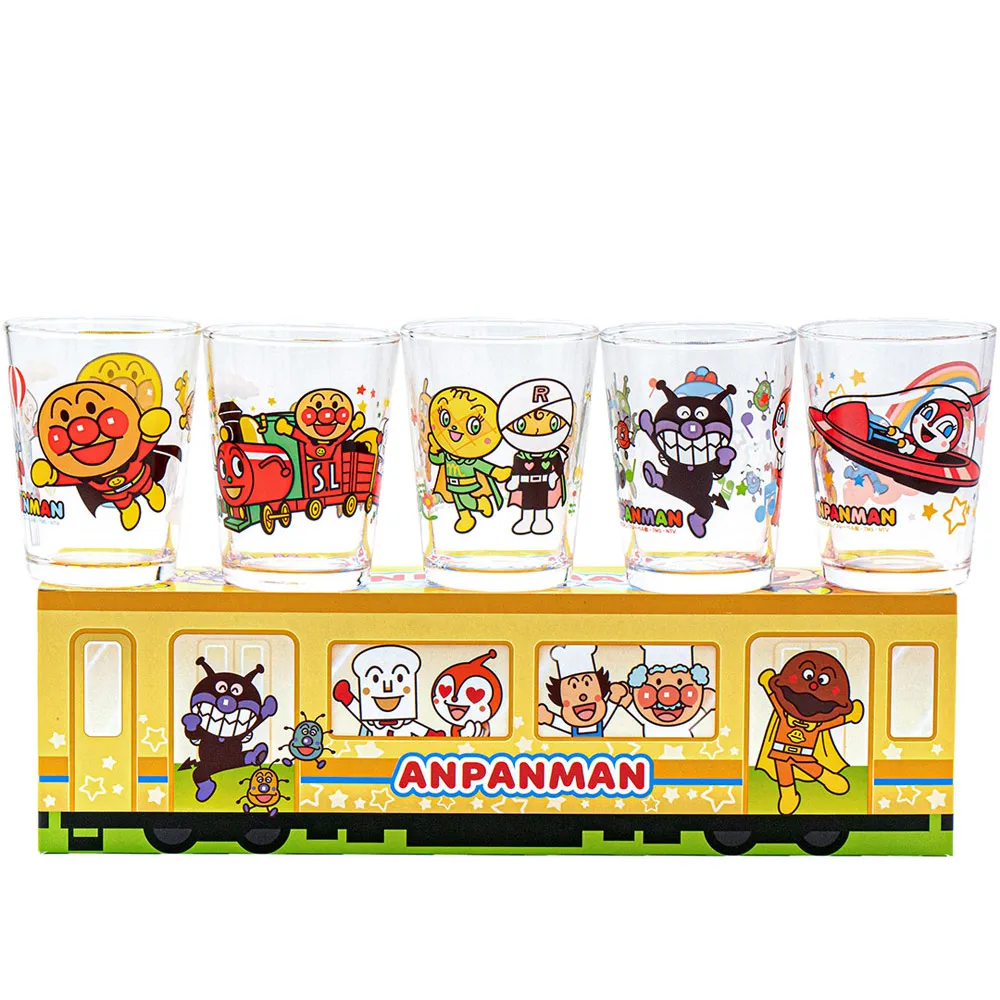 【ANPANMAN 麵包超人】兒童水杯 水杯 玻璃水杯 玻璃杯(5入禮盒組)