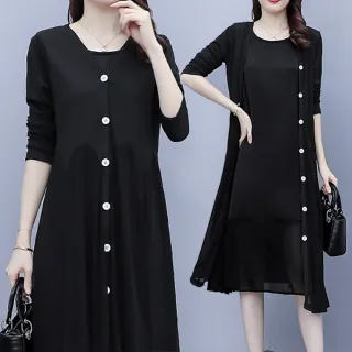 【麗質達人】018黑色二件式洋裝AA(L-5XL)