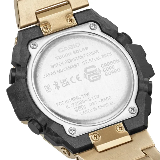 【CASIO 卡西歐】G-SHOCK 太陽能藍芽連線碳纖維防護沉穩婉錶 /金49mm(GST-B500GD-9A)
