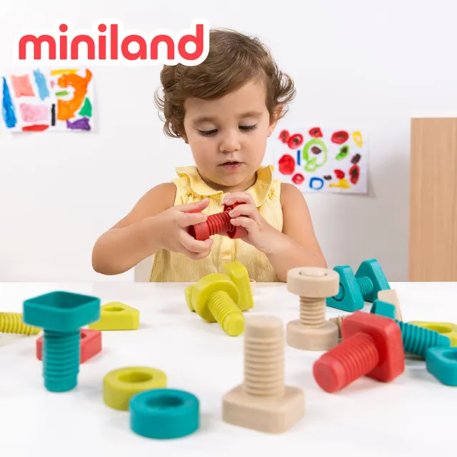 【西班牙Miniland】ECO小手大腦螺絲組12入24件(形狀配對/顏色認知)