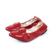 【viina】尖頭LOGO鏡面摺疊平底娃娃鞋-紅(摺疊平底娃娃鞋)