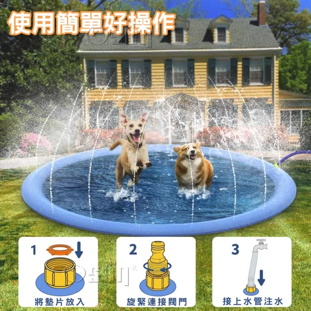 【Osun】藍色加厚PVC材質寵物游泳兒童戲水池噴水墊(直徑100cm/CE402)