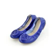【viina】荔枝紋烤漆釦摺疊鞋 - 寶藍(摺疊平底娃娃鞋)
