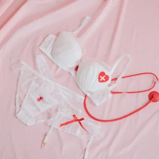 【i PINK 愛粉紅】大罩杯 愛的小護士 2代挺胸杯角色扮演三件式成套內衣65B-100H(白)