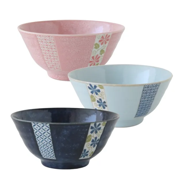 【Just Home】日本製櫻花藤葉5.5吋陶瓷多用碗-3件組(可微波 碗 碗盤 麵碗 湯碗 丼碗)