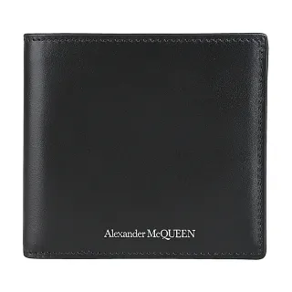 【ALEXANDER MCQUEEN】ALEXANDER McQUEEN白字LOGO小牛皮8卡對折短夾(黑)