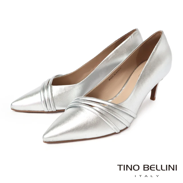 【TINO BELLINI 貝里尼】巴西進口牛皮淡雅光澤銀色尖頭7CM跟鞋FWCV038