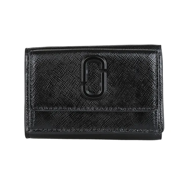 【MARC JACOBS】MARC JACOBS Snapshot DTM雙J黑字LOGO防刮牛皮3卡壓釦式三折短夾(迷你/黑)