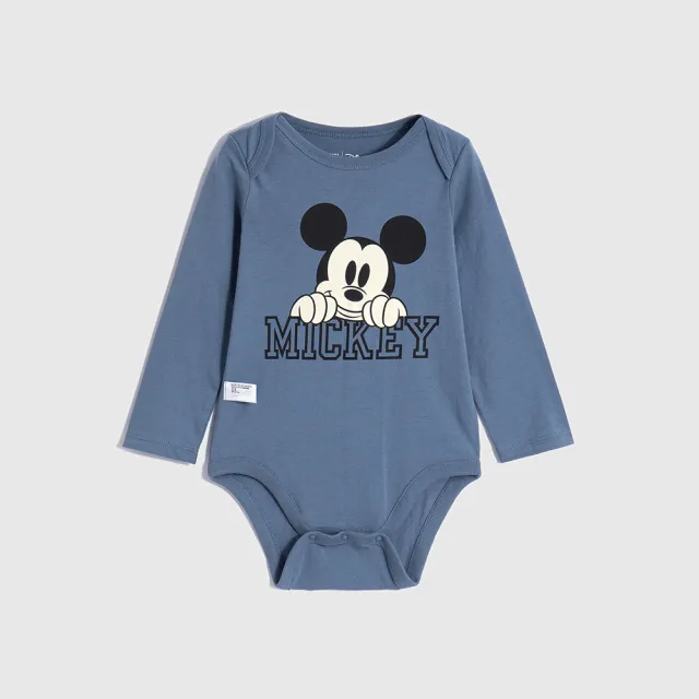 【GAP】嬰兒裝 Gap x Disney迪士尼聯名 印花圓領長袖包屁衣-墨藍色(796102)