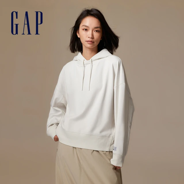 GAP 女裝 Logo帽T 空氣三明治系列-白色(810618)