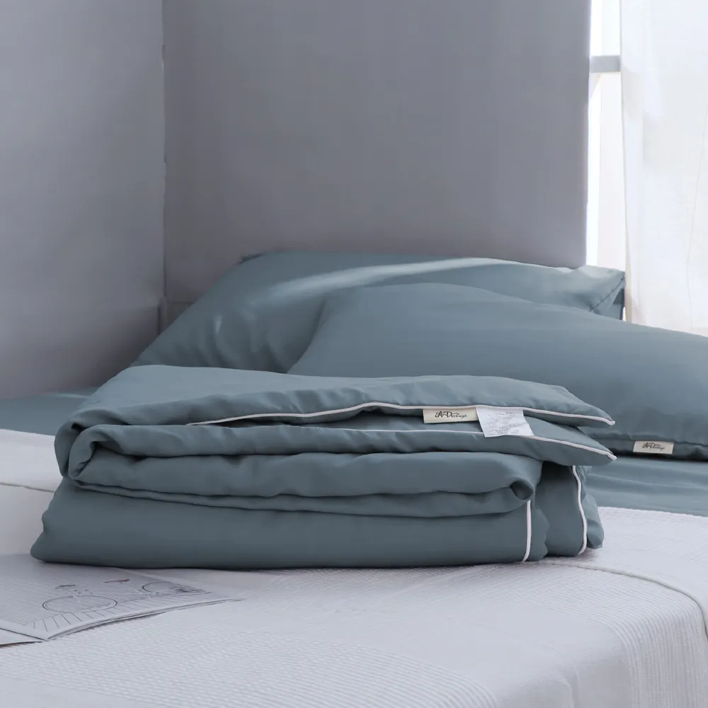 【AnD HOUSE 安庭家居】天絲40支-單人床包枕套組-格灰藍(透氣柔滑/夏天/50%萊賽爾纖維)
