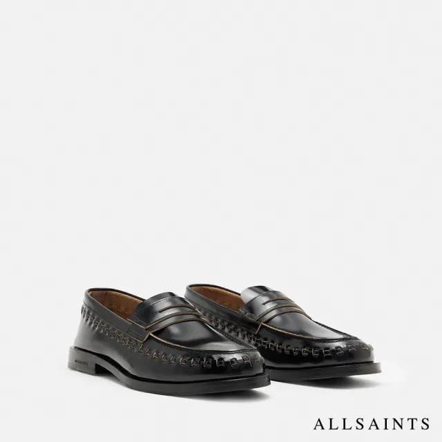 【ALLSAINTS】SAMMY 英倫牛皮編織LOGO樂福鞋 MZ611Y