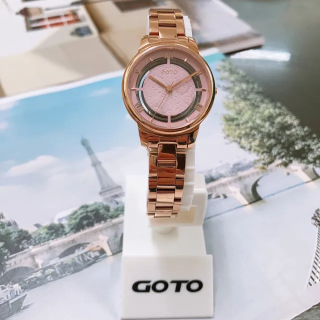 【GOTO】Nostalgia懷舊系列-壓花玻璃-海棠花手錶-IP玫x莫蘭迪粉(GS0117L-44-841)