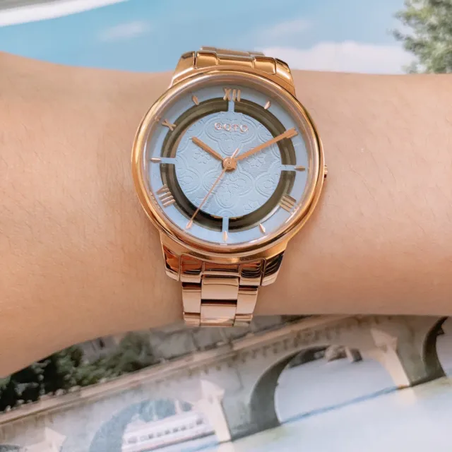 【GOTO】Nostalgia懷舊系列-壓花玻璃-海棠花手錶-IP玫x莫蘭迪藍(GS0117L-44-641)