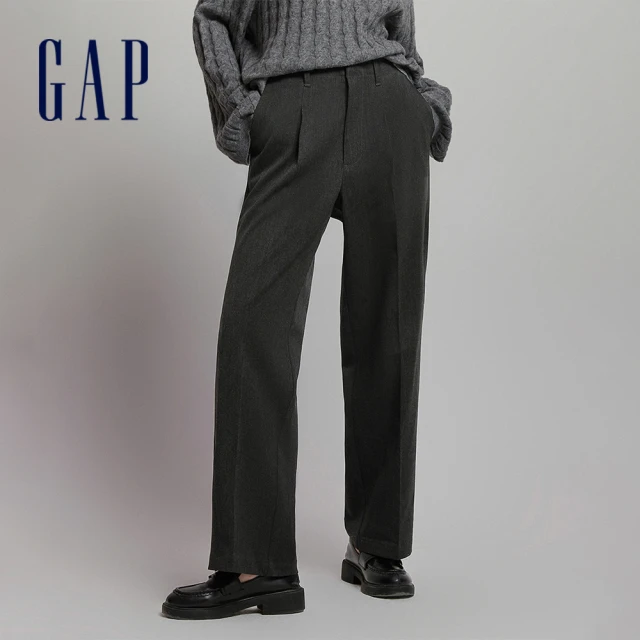 GAP 女裝 商務高腰寬版西裝褲-黑灰色(773300)