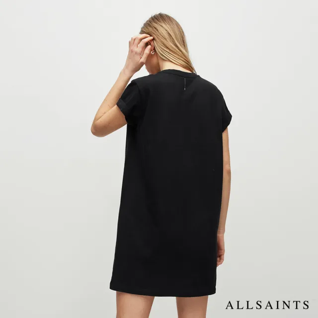 【ALLSAINTS】ANNA 休閒厚實純棉公羊頭骨T恤式長版連身裙洋裝-黑 WD344Y(常規版型)