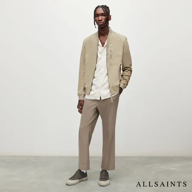 【ALLSAINTS】KEMBLE 麂皮羊皮簡約飛行員夾克皮衣-復古綠 ML036Y(常規版型)