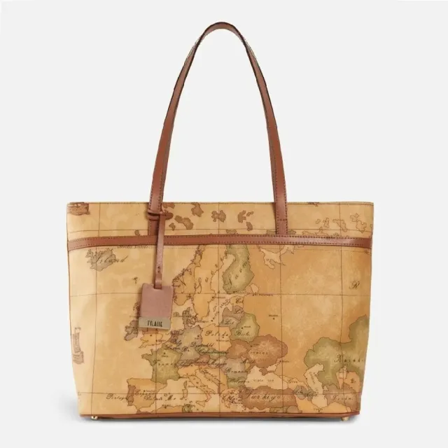 【Alviero Martini】義大利地圖包 肩揹大購物包38cm(地圖黃)