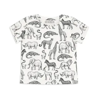 【Sleep No More】SLEEP NO MORE 100% 有機棉兒童短袖上衣-白底動物園