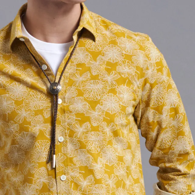 【JOHN HENRY】花卉輪廓線長袖襯衫-黃色
